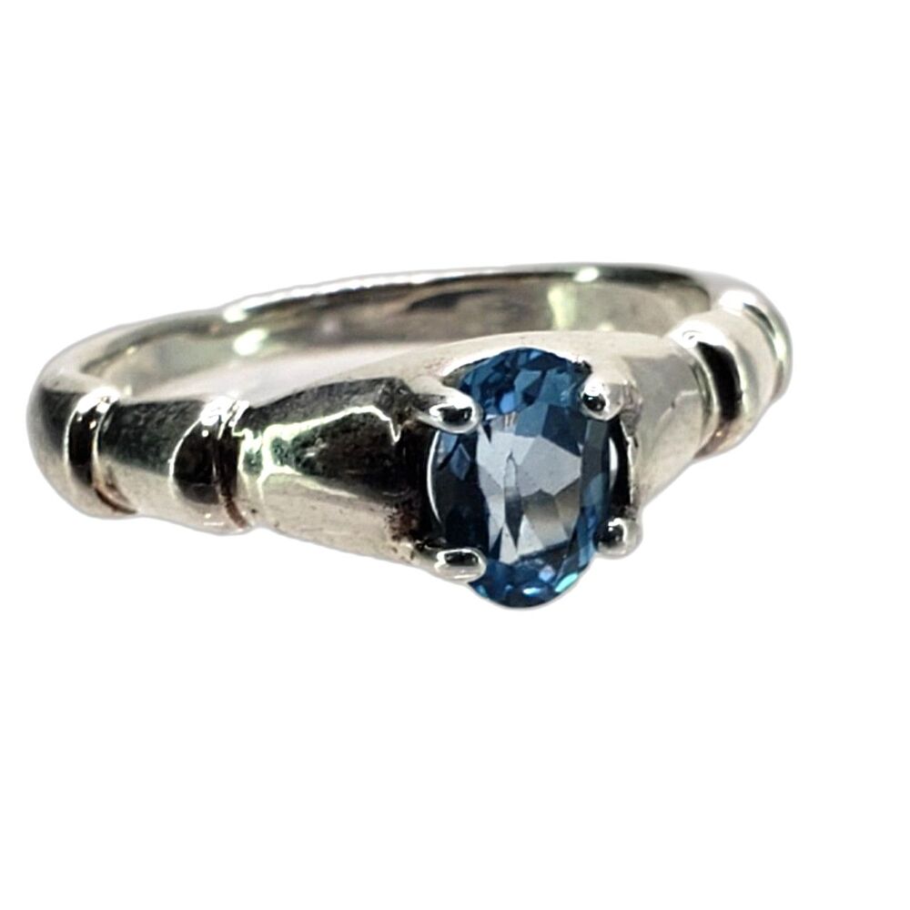 Prong Set Silver Ring Topaz Blue Crystal Solitaire  925 Sterling 3.4gr Sz 8